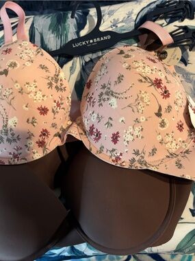 Lucky Brand Peach Pink Floral Underwire Bra, Lot of 2